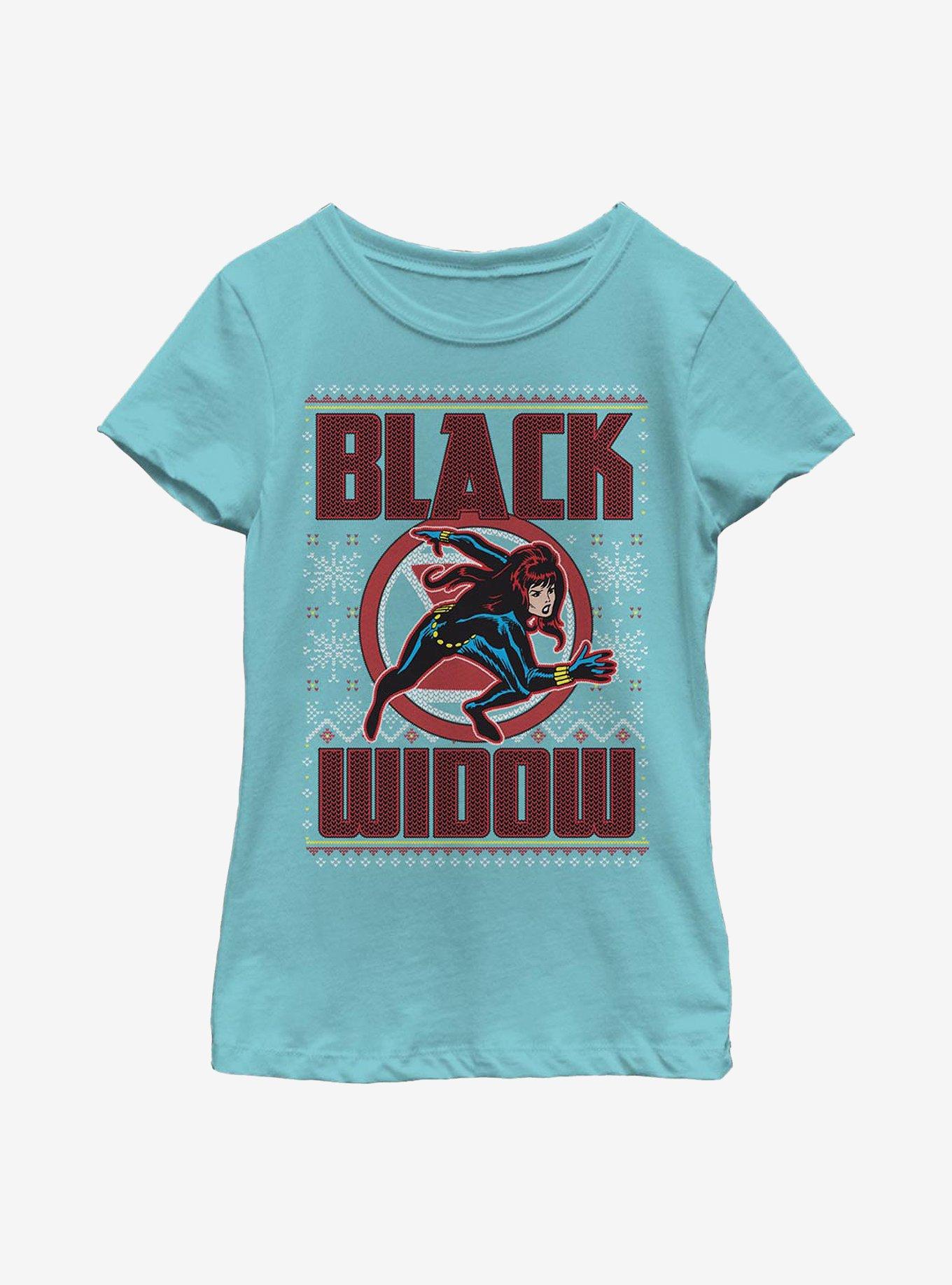 Marvel Black Widow Christmas Holiday Pattern Youth Girls T-Shirt, TAHI BLUE, hi-res