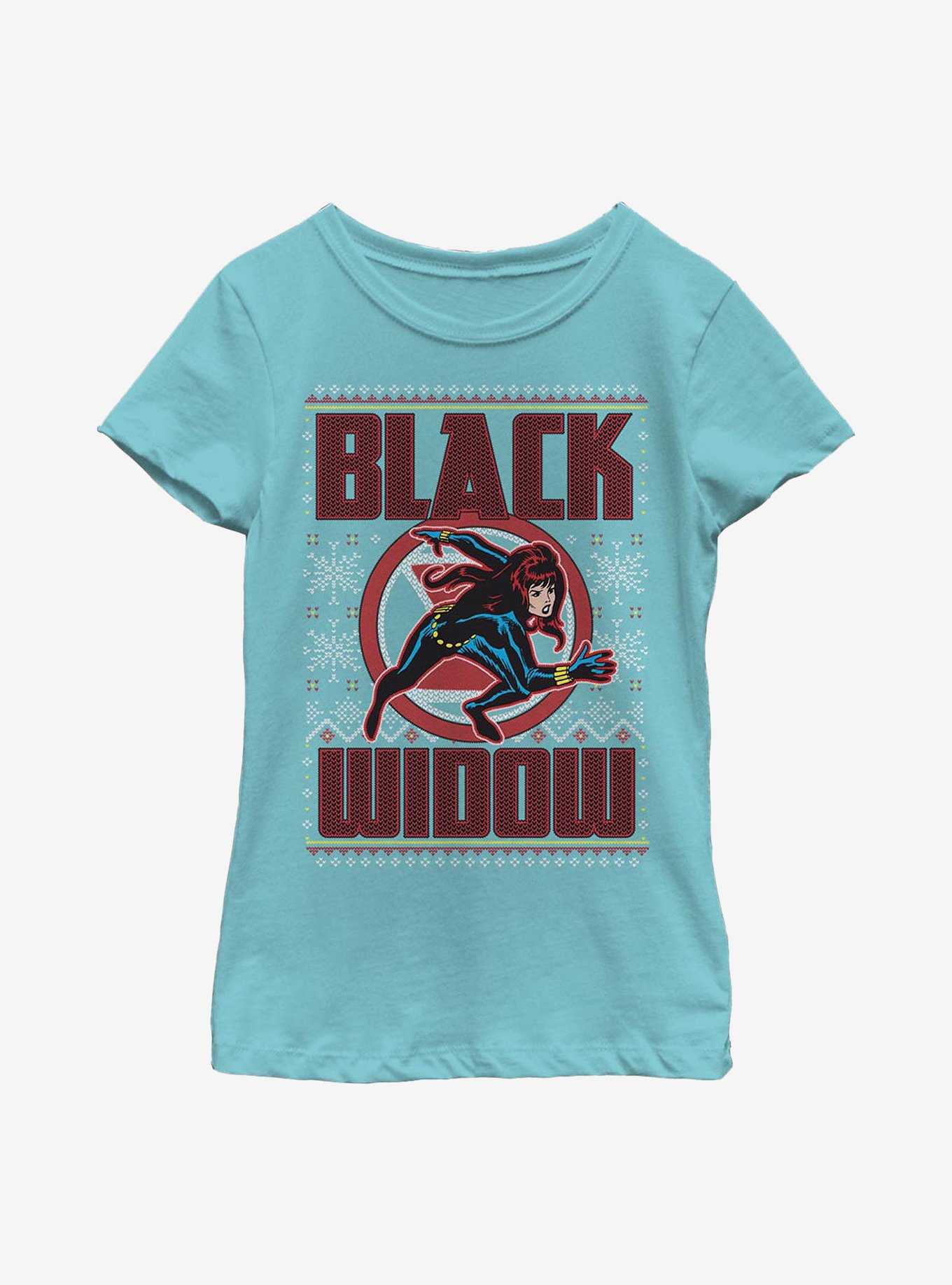 Marvel Black Widow Christmas Holiday Pattern Youth Girls T-Shirt, , hi-res