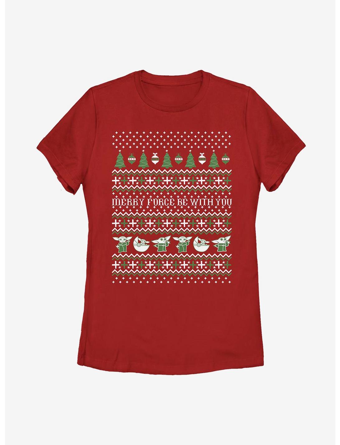 Star Wars The Mandalorian The Child Christmas Sweater Pattern Womens T-Shirt, RED, hi-res