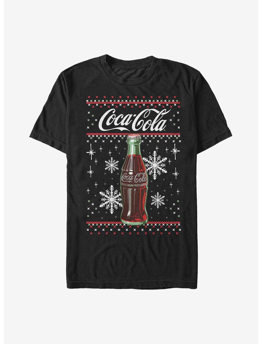 Coca-Cola Bottle Snowflakes Christmas Pattern T-Shirt, BLACK, hi-res