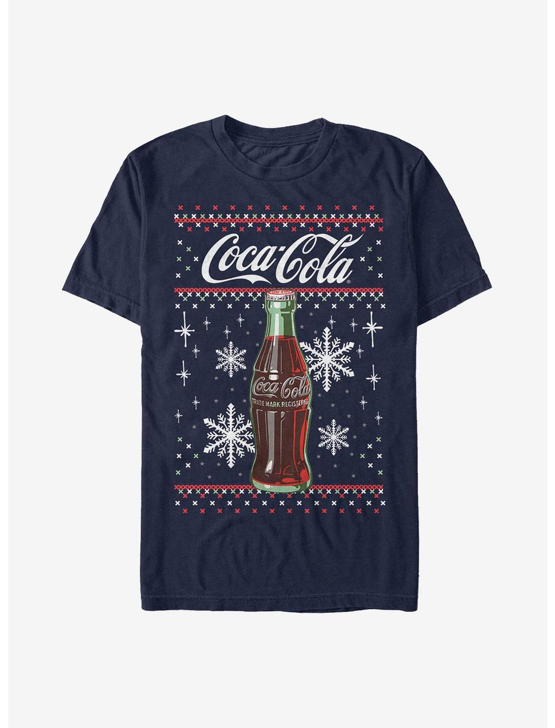 Coca-Cola Bottle Snowflakes Christmas Pattern T-Shirt, NAVY, hi-res