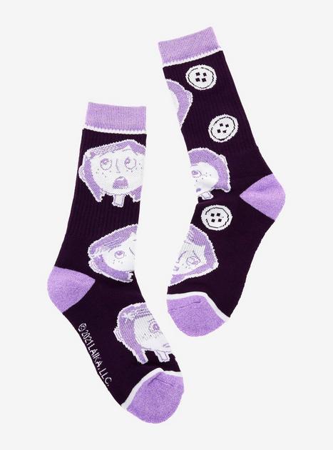 Coraline Purple Faces Crew Socks | Hot Topic