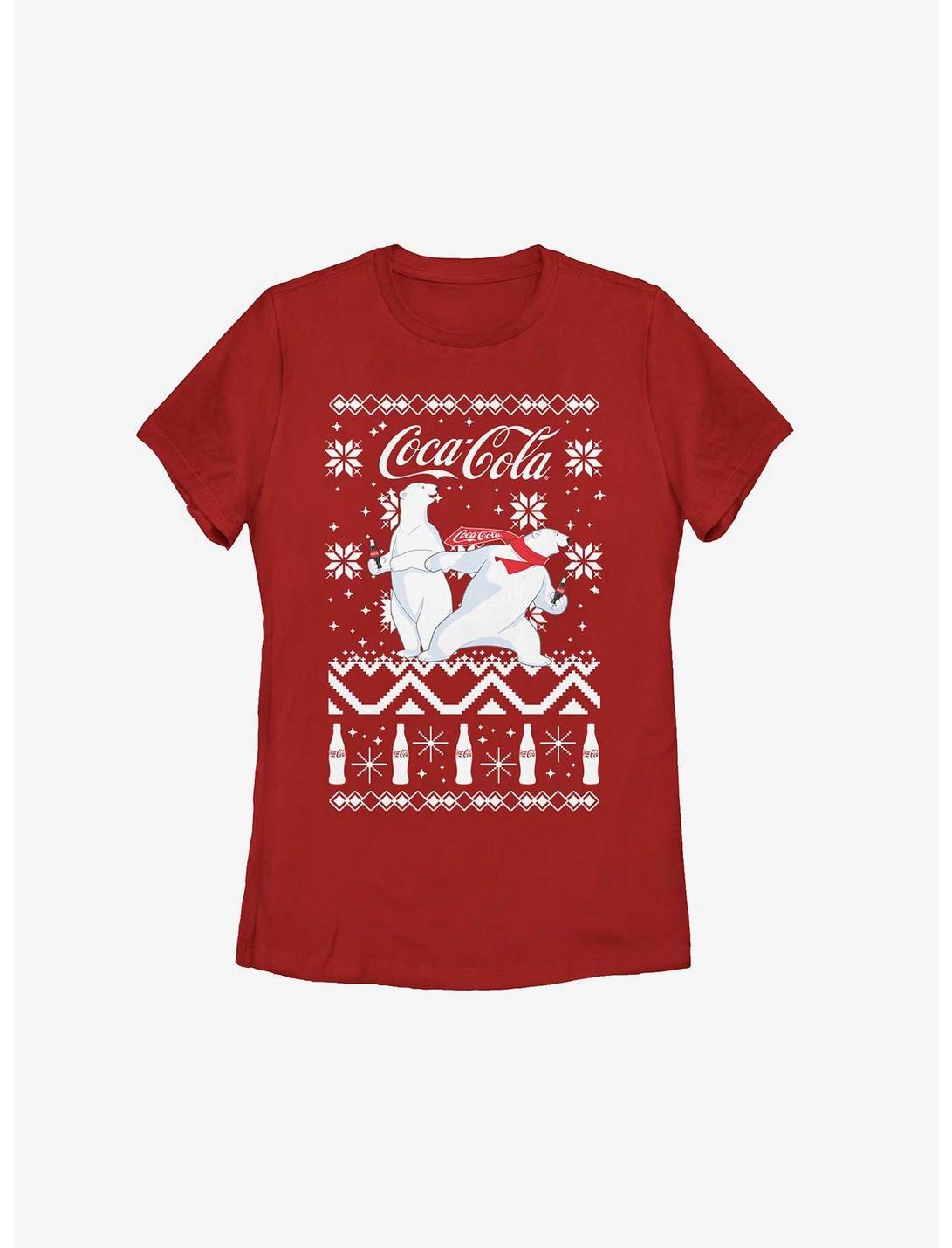 Coca-Cola Bear Slide Christmas Pattern Womens T-Shirt, RED, hi-res