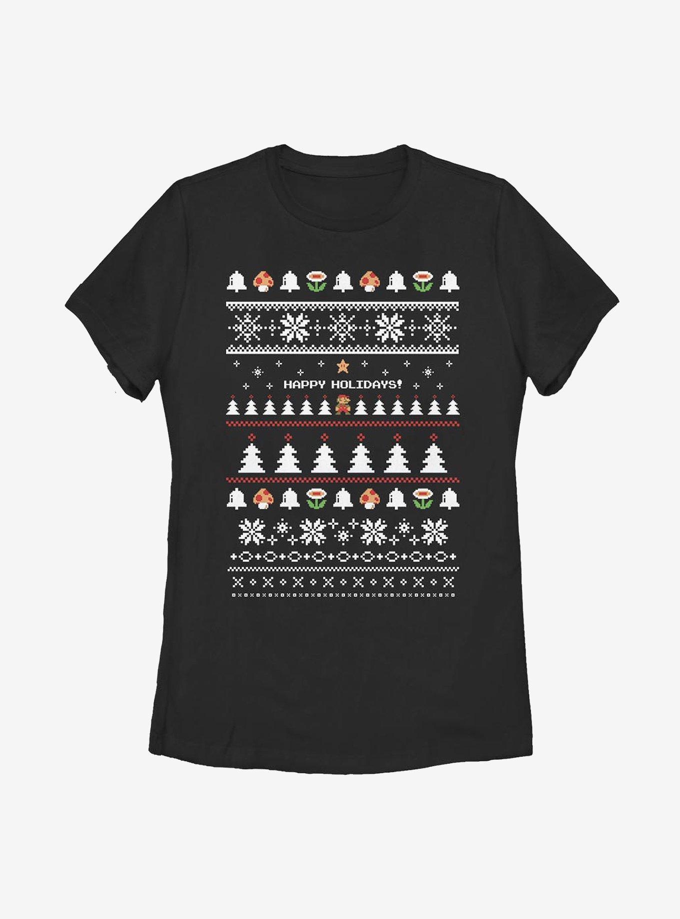 Super Mario Holiday Christmas Pattern Womens T-Shirt, , hi-res
