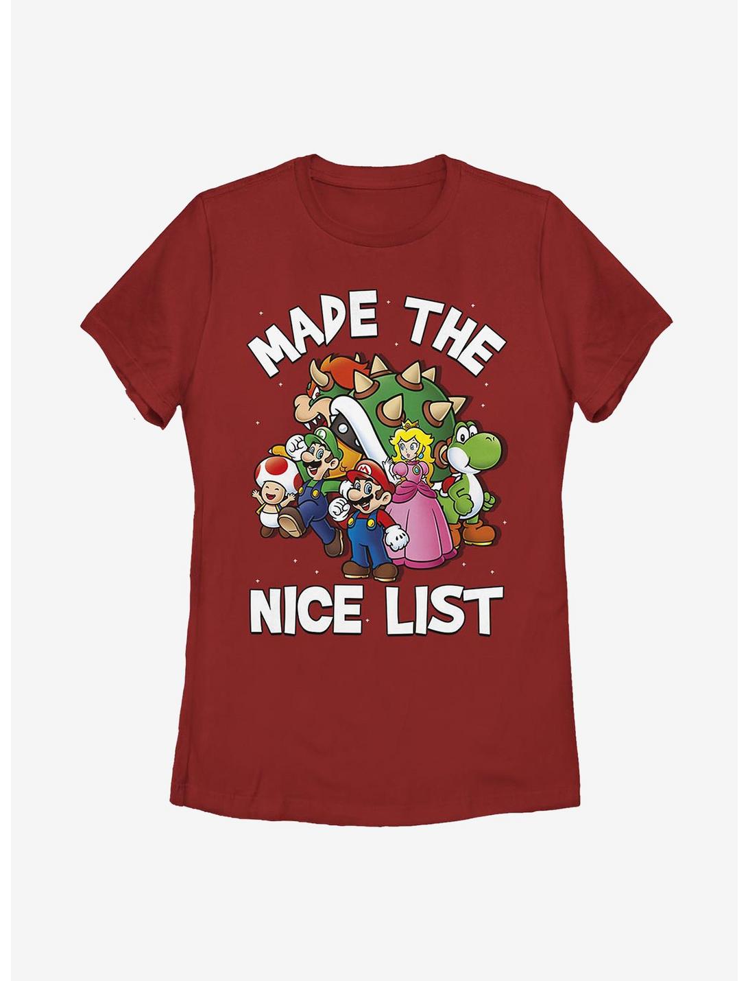 Super Mario Christmas Nice List Womens T-Shirt, RED, hi-res