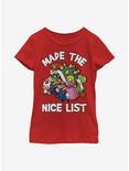 Super Mario Christmas Nice List Youth Girls T-Shirt, RED, hi-res