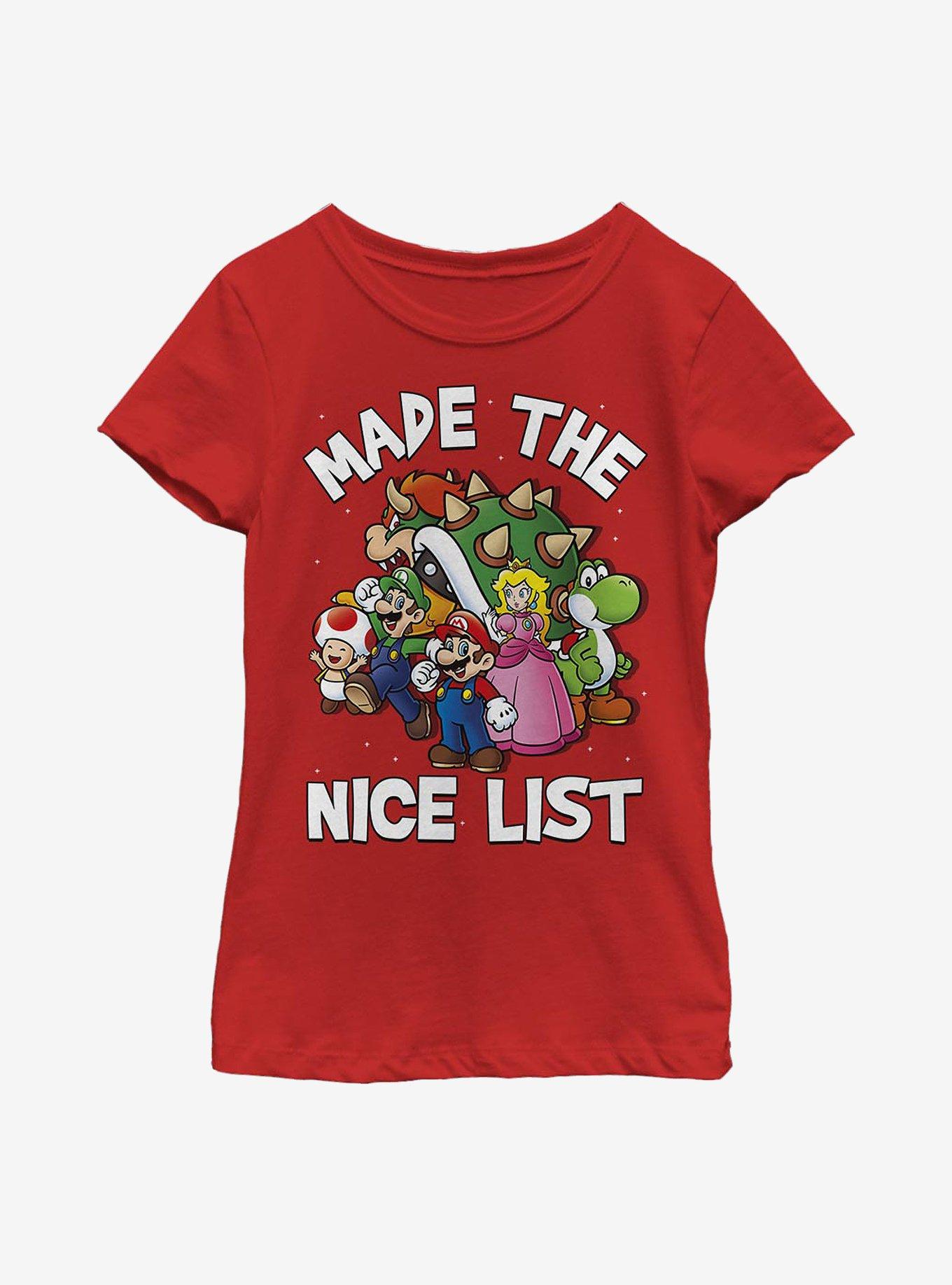 Super Mario Christmas Nice List Youth Girls T-Shirt, , hi-res