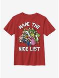 Super Mario Christmas Nice List Youth T-Shirt, RED, hi-res