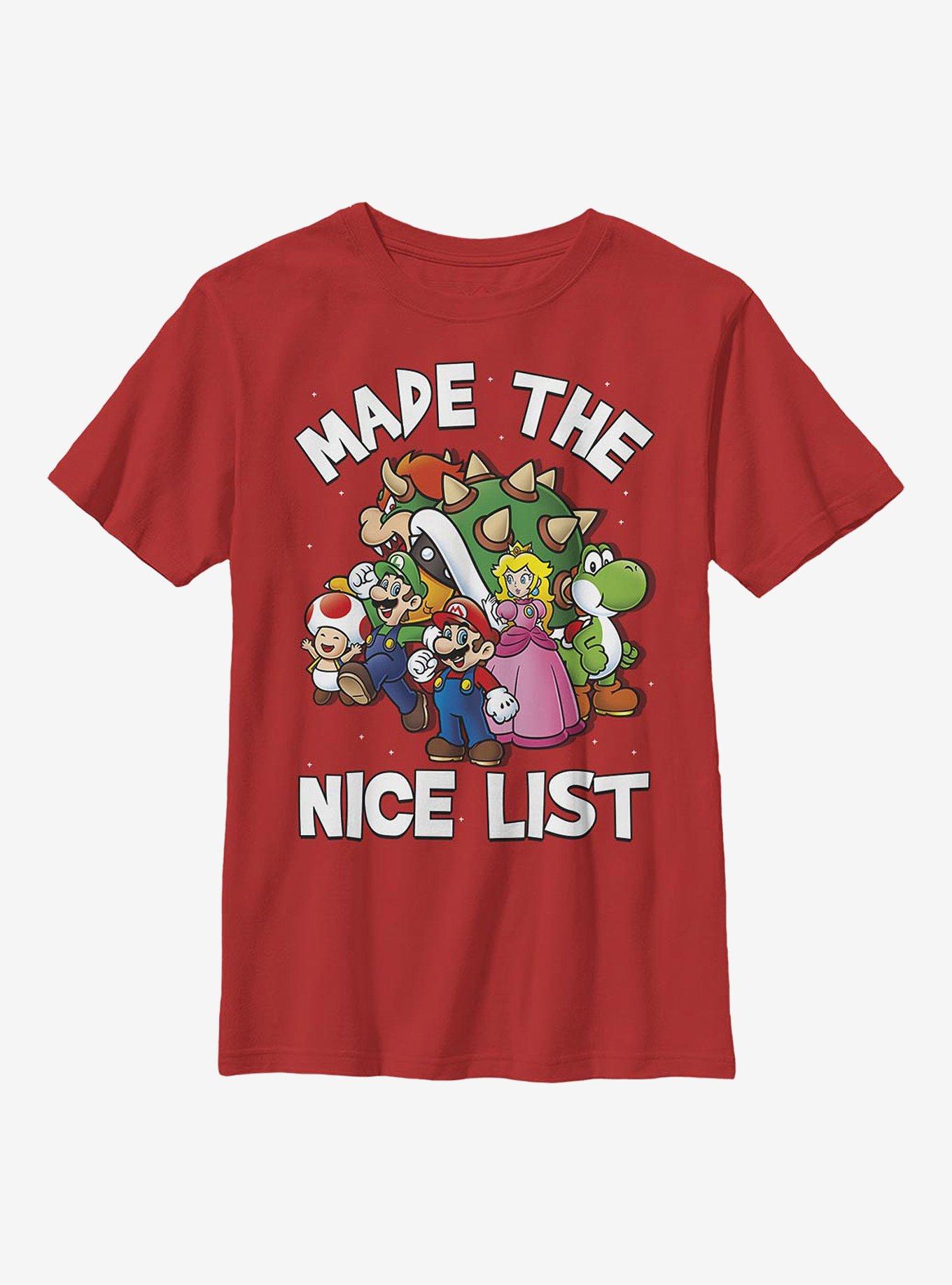 Super Mario Christmas Nice List Youth T-Shirt, , hi-res