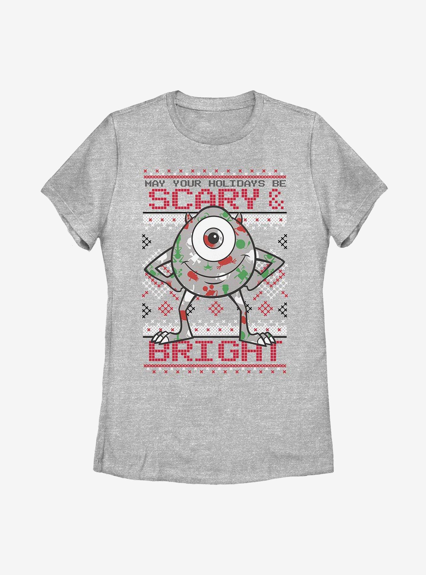 Disney Pixar Monsters, Inc. Mike Holiday Pattern Womens T-Shirt, ATH HTR, hi-res