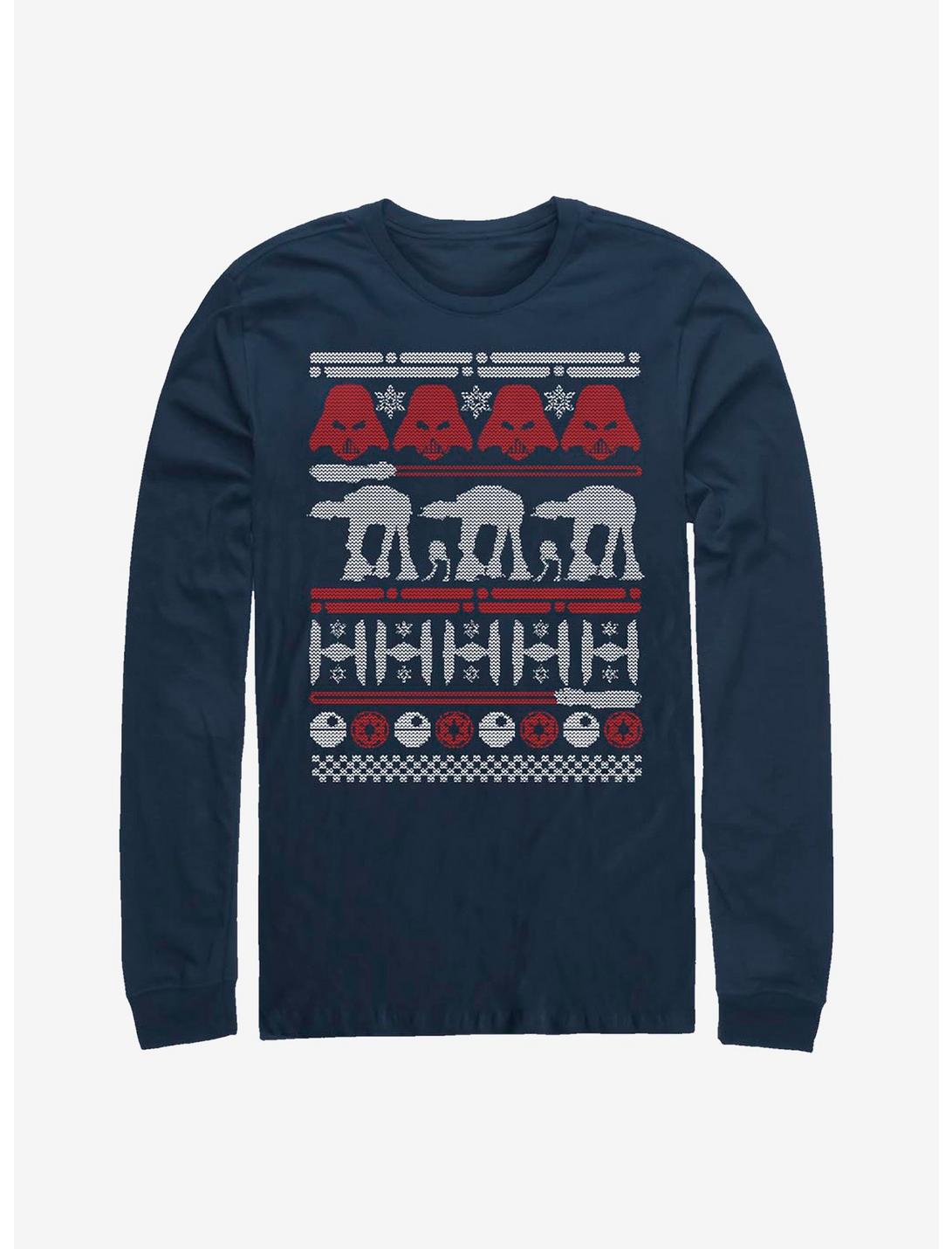Star Wars Christmas Sweater Pattern Long-Sleeve T-Shirt, NAVY, hi-res