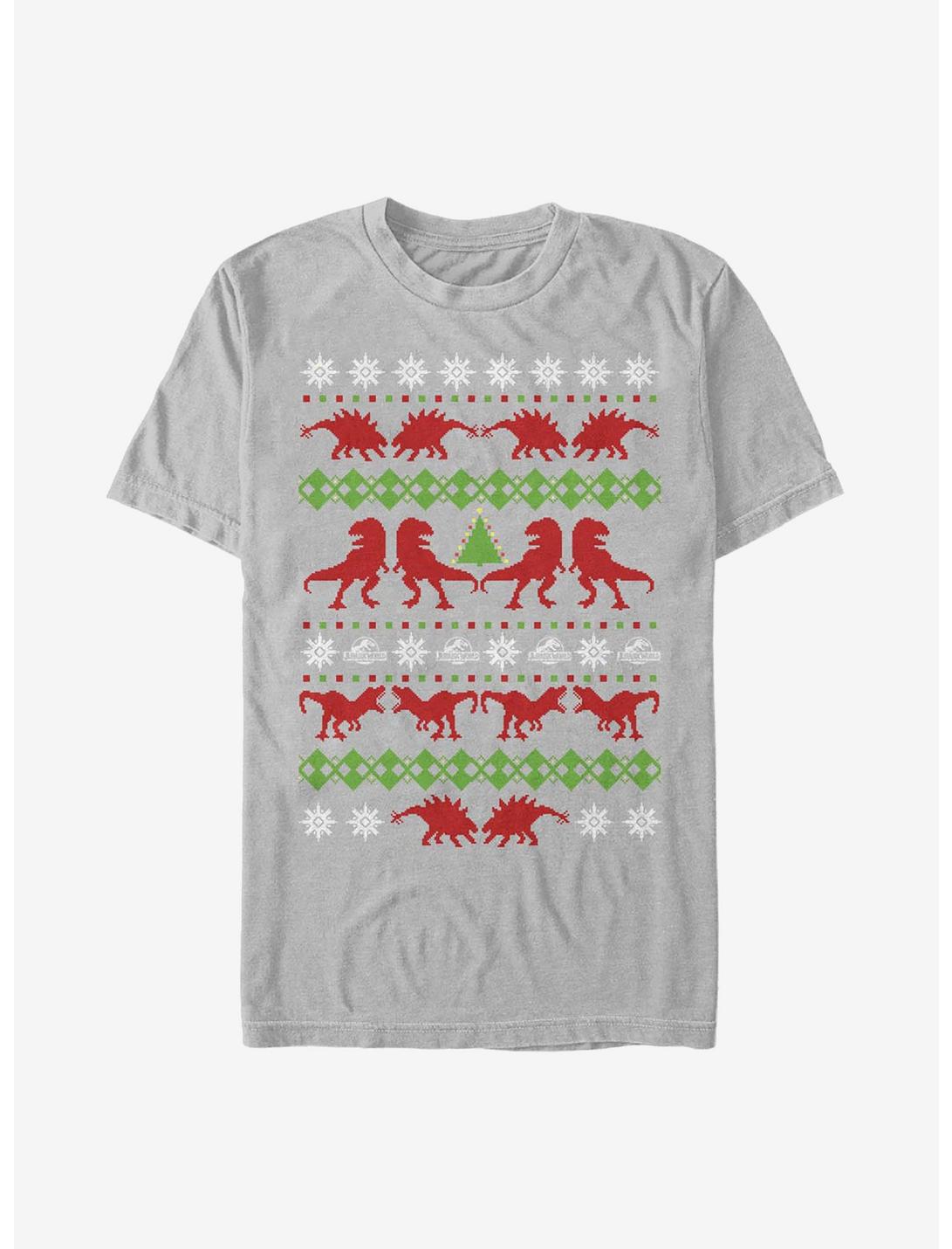 Jurassic World Christmas Sweater Pattern T-Shirt, SILVER, hi-res