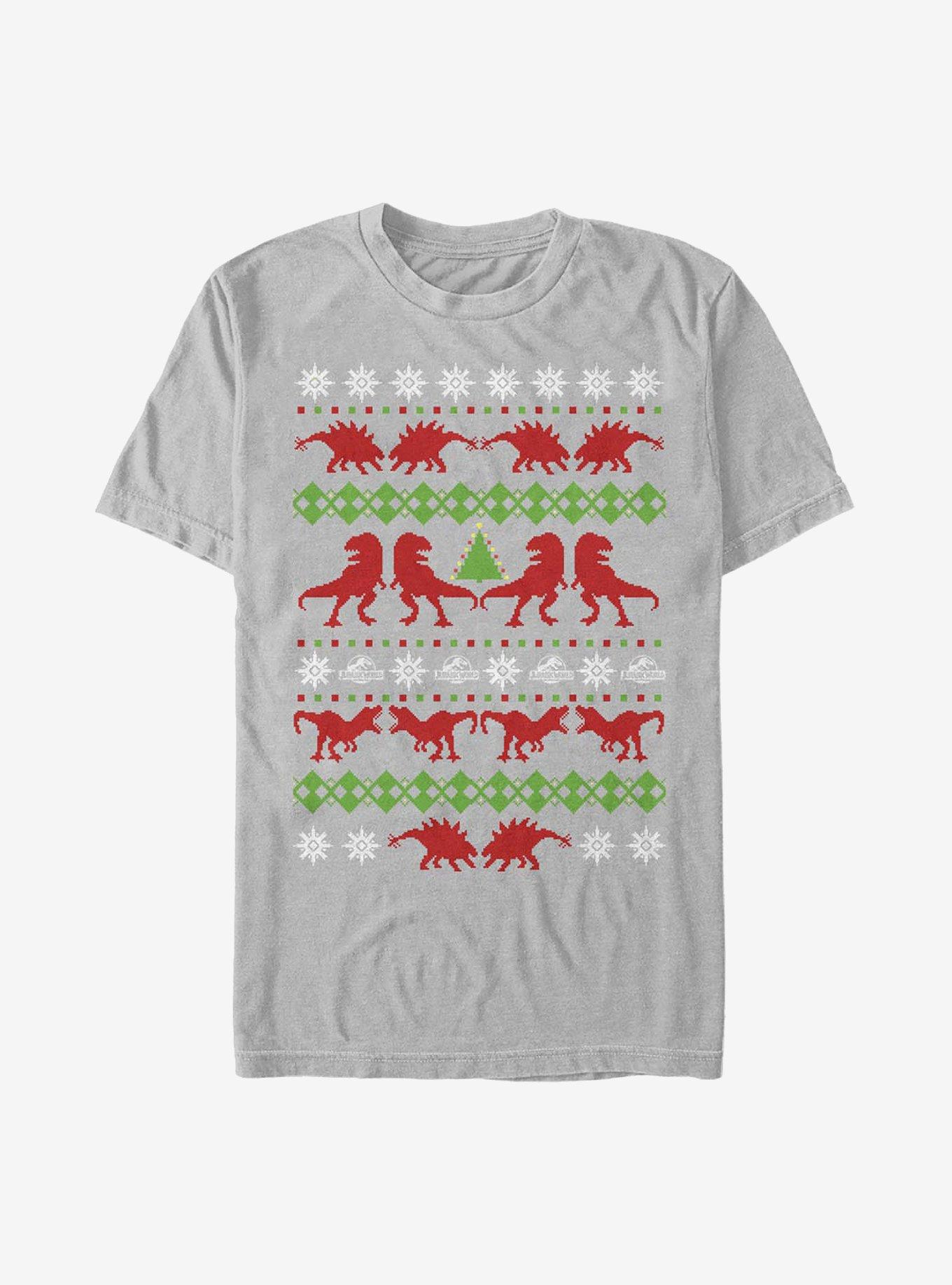 Jurassic World Christmas Sweater Pattern T-Shirt, SILVER, hi-res