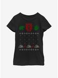 Jurassic World Dino Christmas Sweater Pattern Youth Girls T-Shirt, BLACK, hi-res