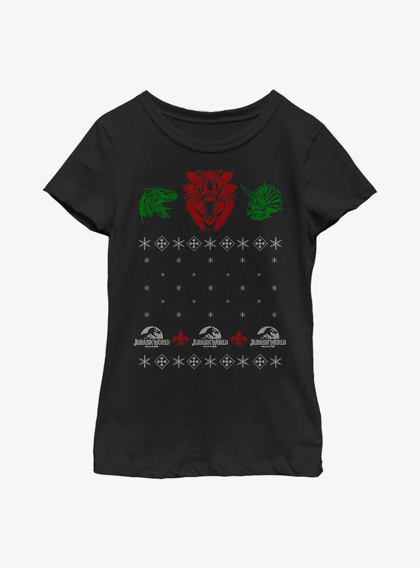 Jurassic World Dino Christmas Sweater Pattern Youth Girls T-Shirt, , hi-res