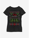 Jurassic World Christmas Sweater Pattern Youth Girls T-Shirt, BLACK, hi-res