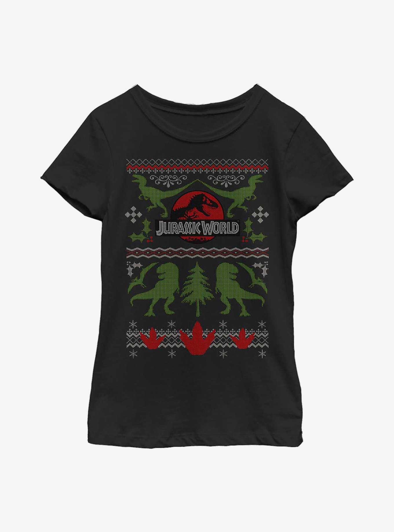 Jurassic World Christmas Sweater Pattern Youth Girls T-Shirt, , hi-res
