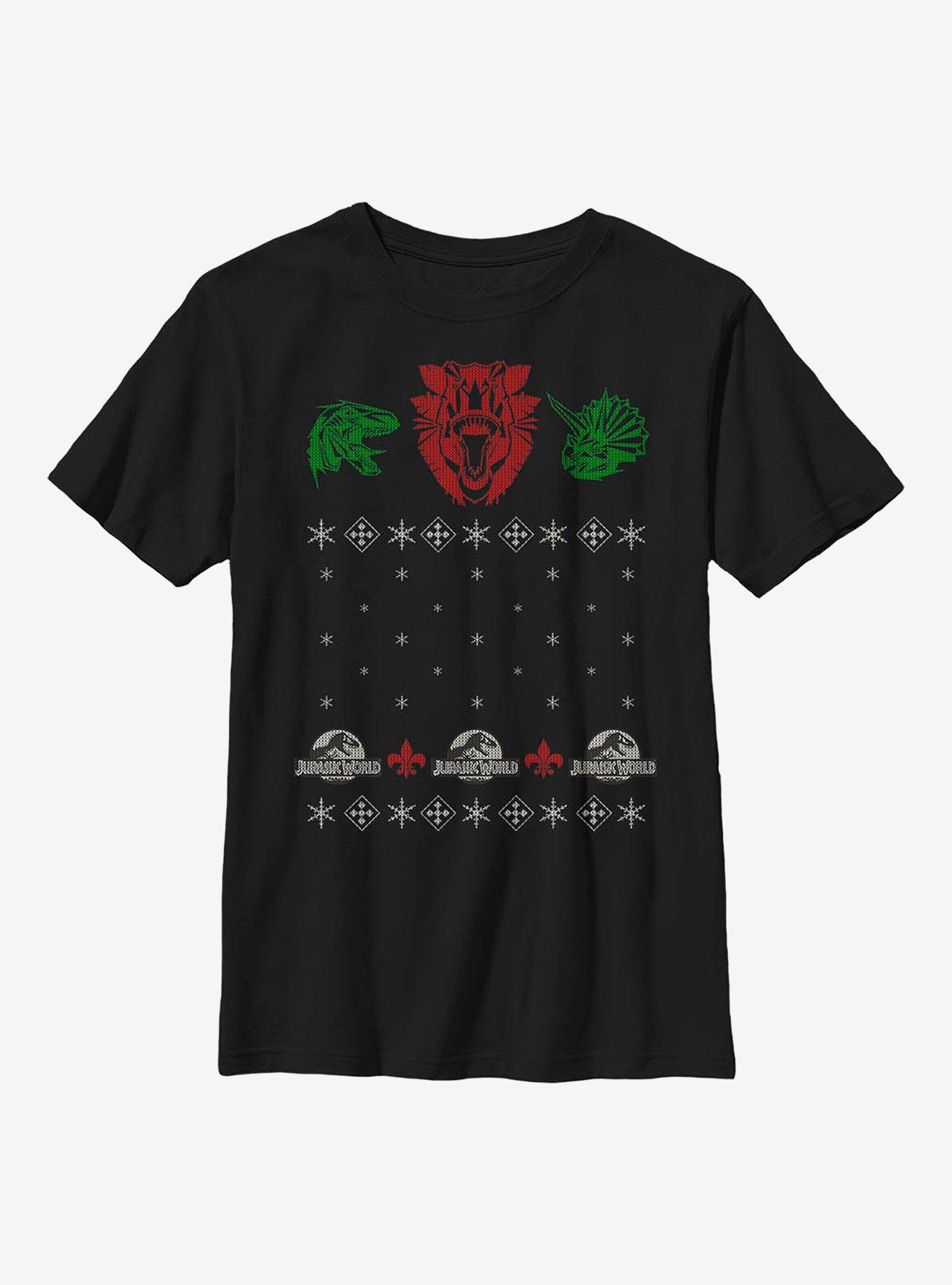 Jurassic World Dino Christmas Sweater Pattern Youth T-Shirt, , hi-res