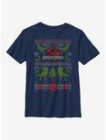 Jurassic World Christmas Sweater Pattern Youth T-Shirt, NAVY, hi-res