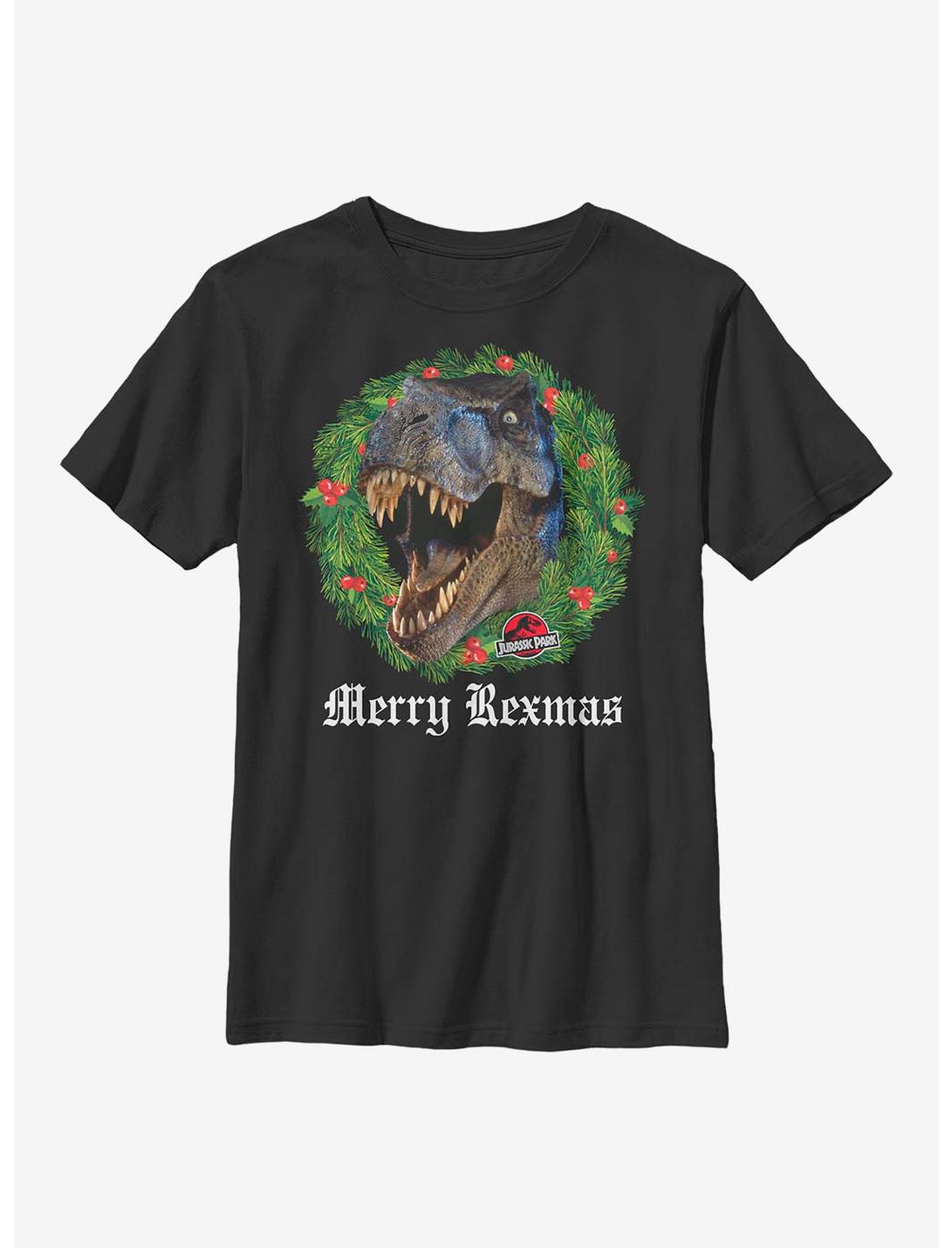 Jurassic Park Rexmas Christmas Youth T-Shirt, BLACK, hi-res