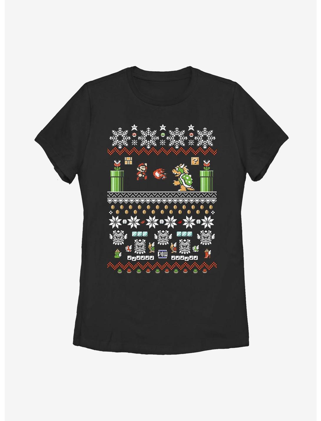 Super Mario Bit Christmas Stack Womens T-Shirt, BLACK, hi-res