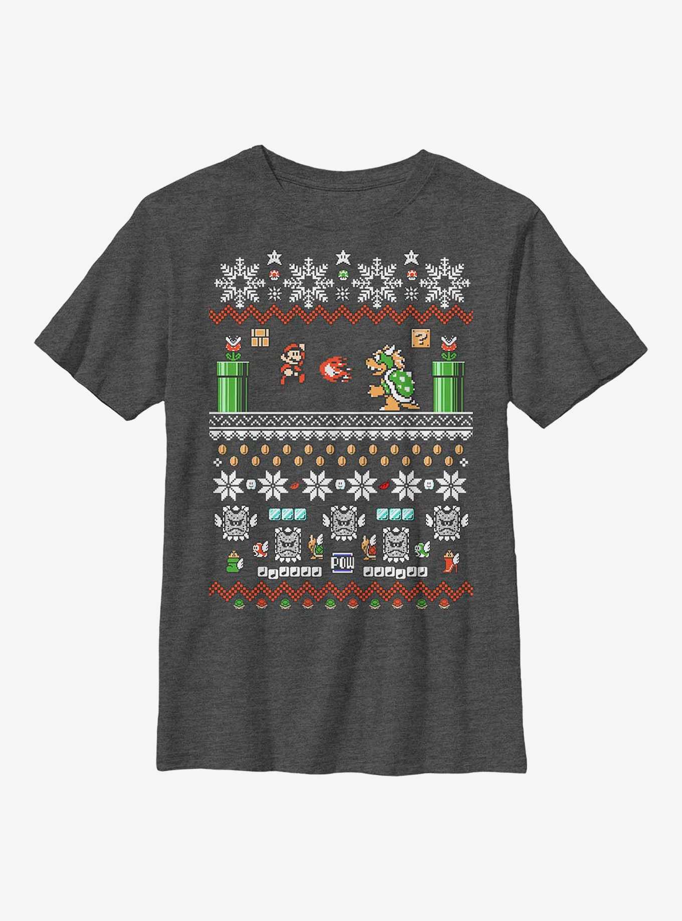 Super Mario Bit Christmas Stack Youth T-Shirt, , hi-res