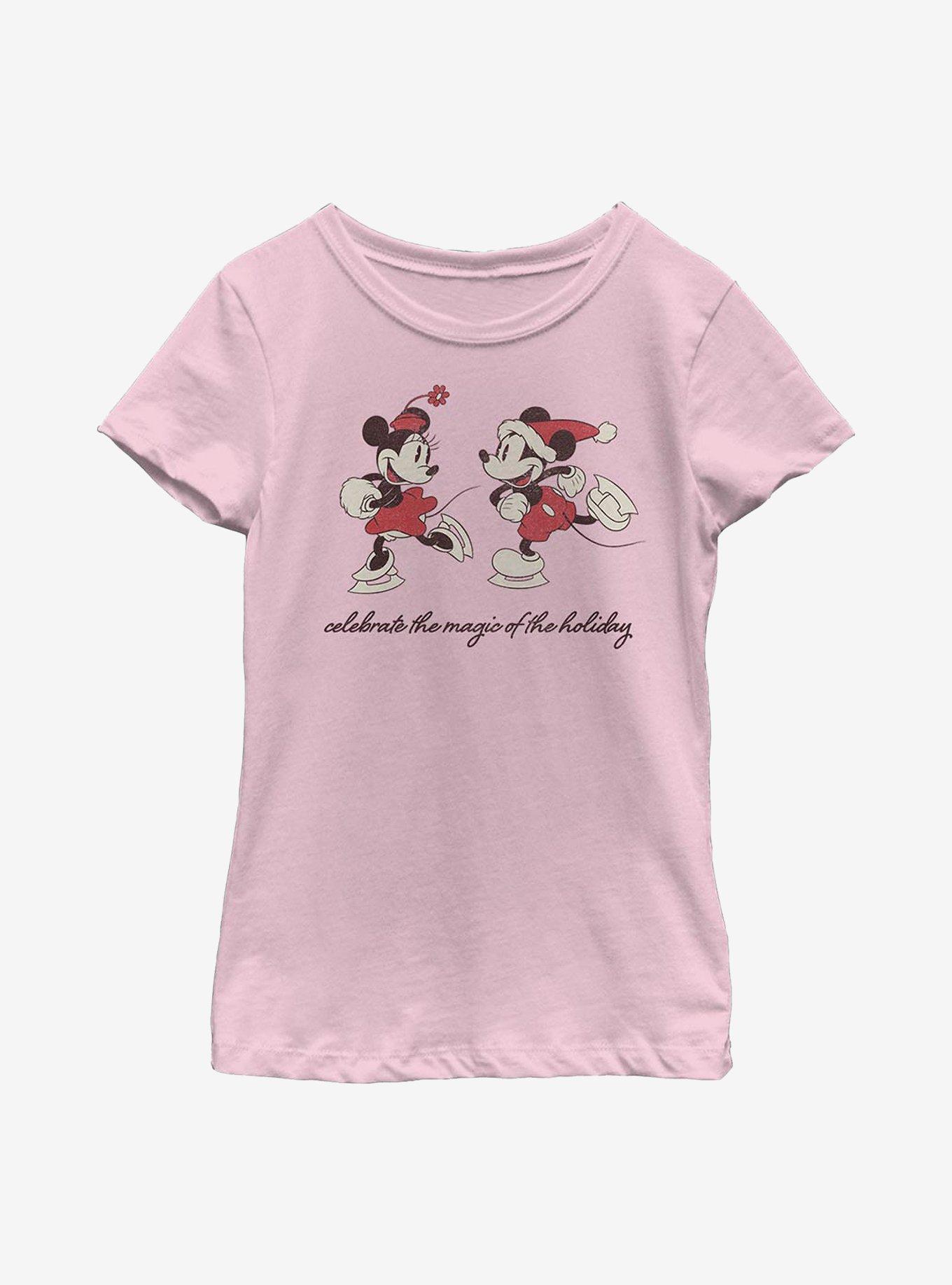 Disney Mickey Mouse Vintage Holiday Skaters Youth Girls T-Shirt, PINK, hi-res