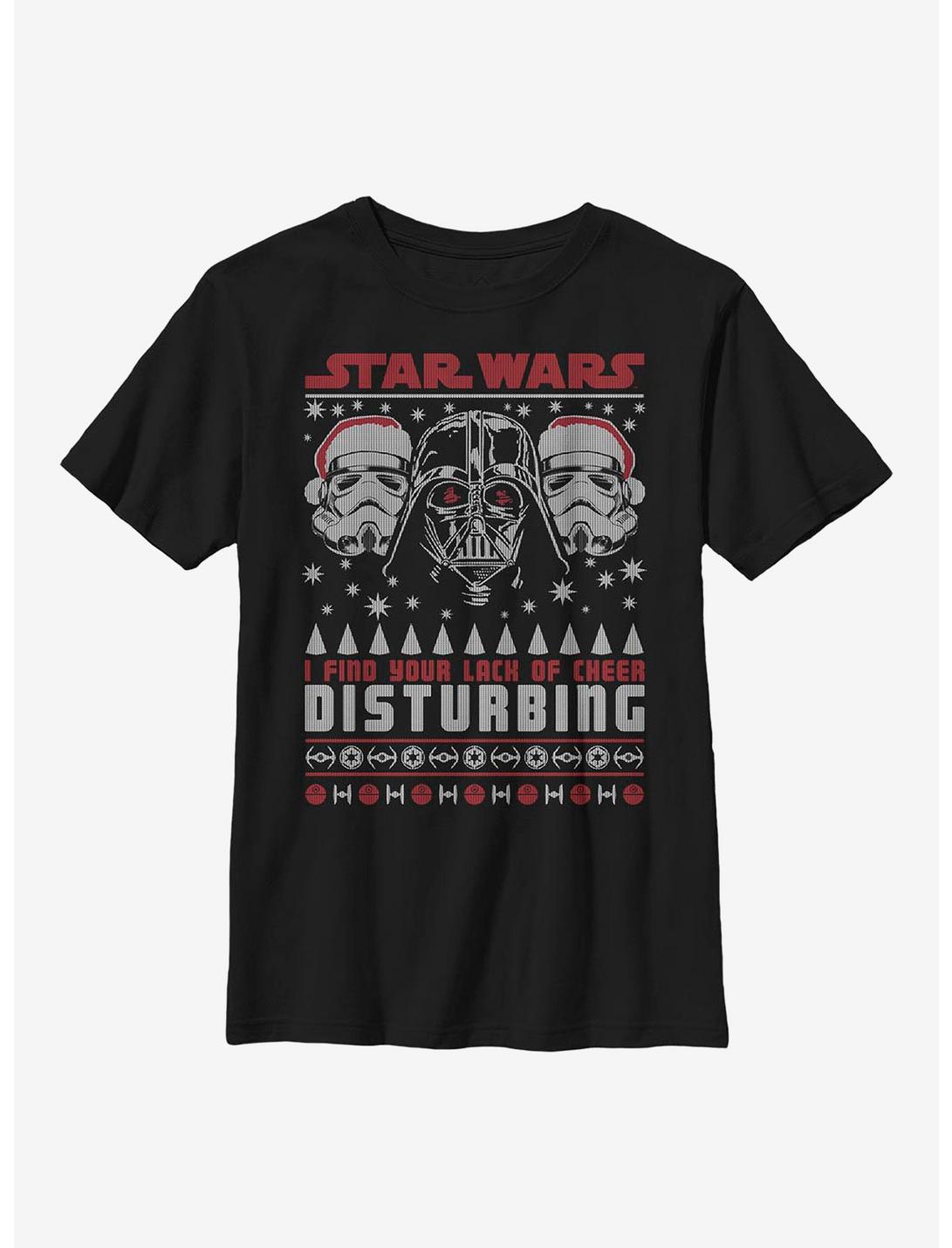Star Wars Lack Of Cheer Disturbing Christmas Pattern Youth T-Shirt, BLACK, hi-res