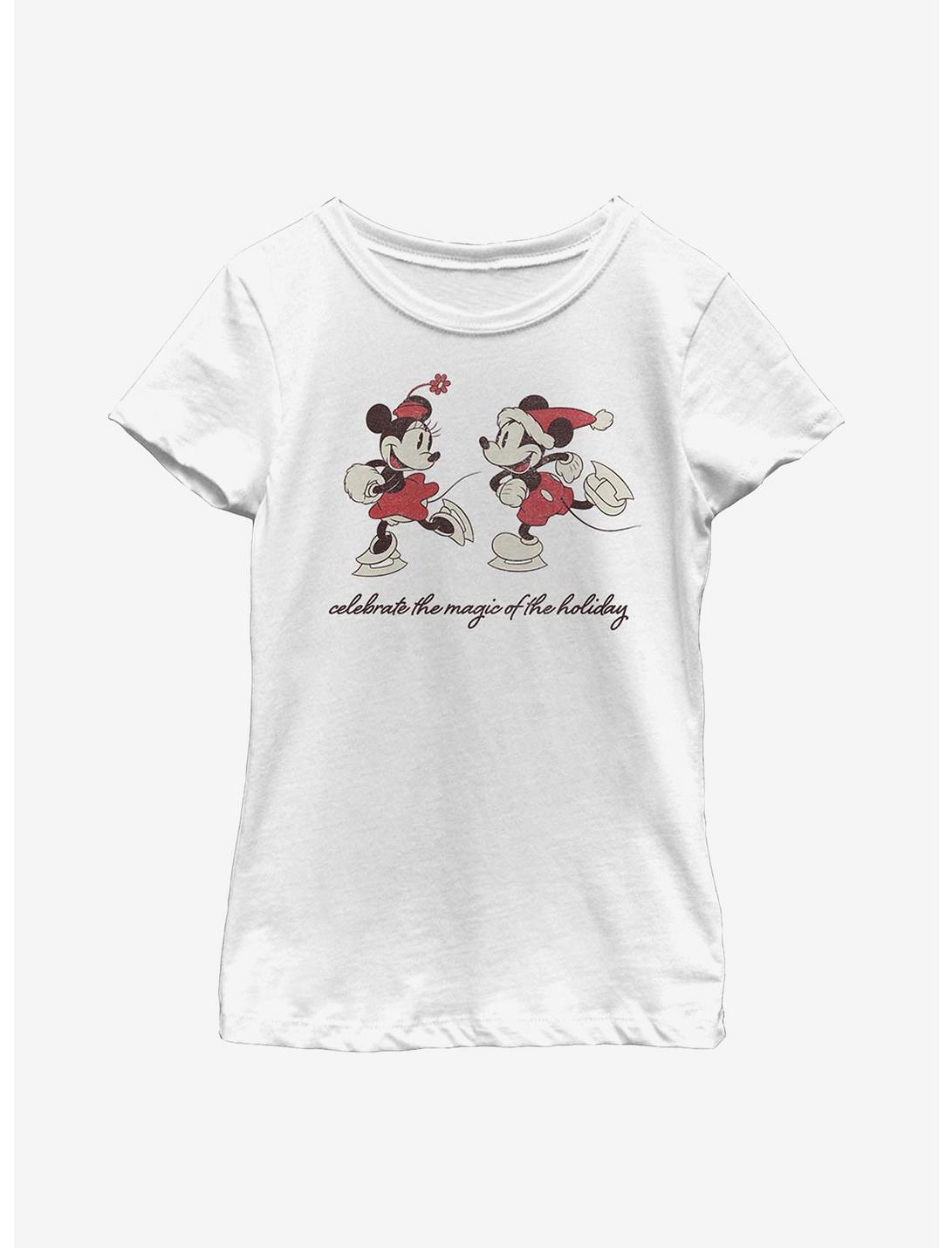 Disney Mickey Mouse Vintage Holiday Skaters Youth Girls T-Shirt, WHITE, hi-res