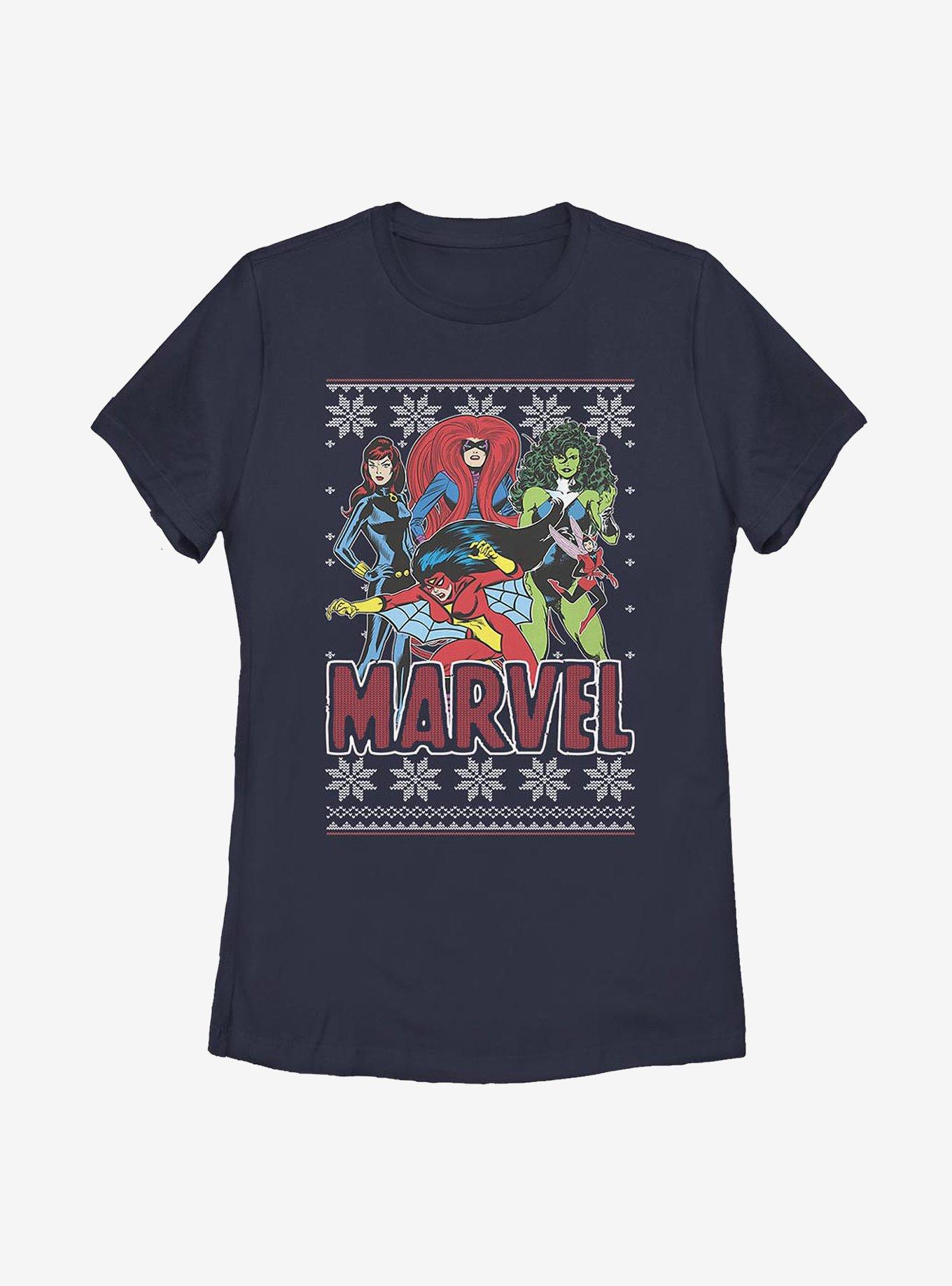 Marvel Heroines Christmas Pattern Womens T-Shirt, NAVY, hi-res