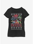 Marvel Heroines Christmas Pattern Youth Girls T-Shirt, BLACK, hi-res
