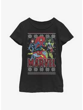 Marvel Heroines Christmas Pattern Youth Girls T-Shirt, , hi-res