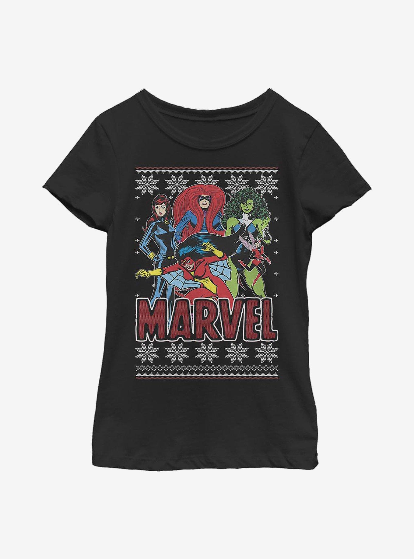 Marvel Heroines Christmas Pattern Youth Girls T-Shirt, , hi-res