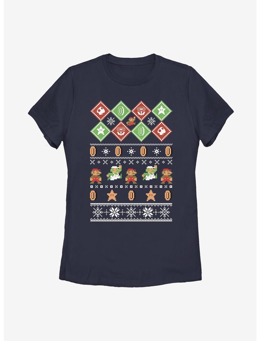 Nintendo The Legend Of Zelda Pixel Christmas Pattern Womens T-Shirt, NAVY, hi-res