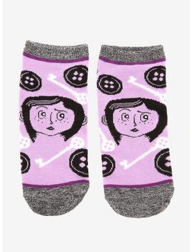 Coraline Button Purple No-Show Socks, , hi-res