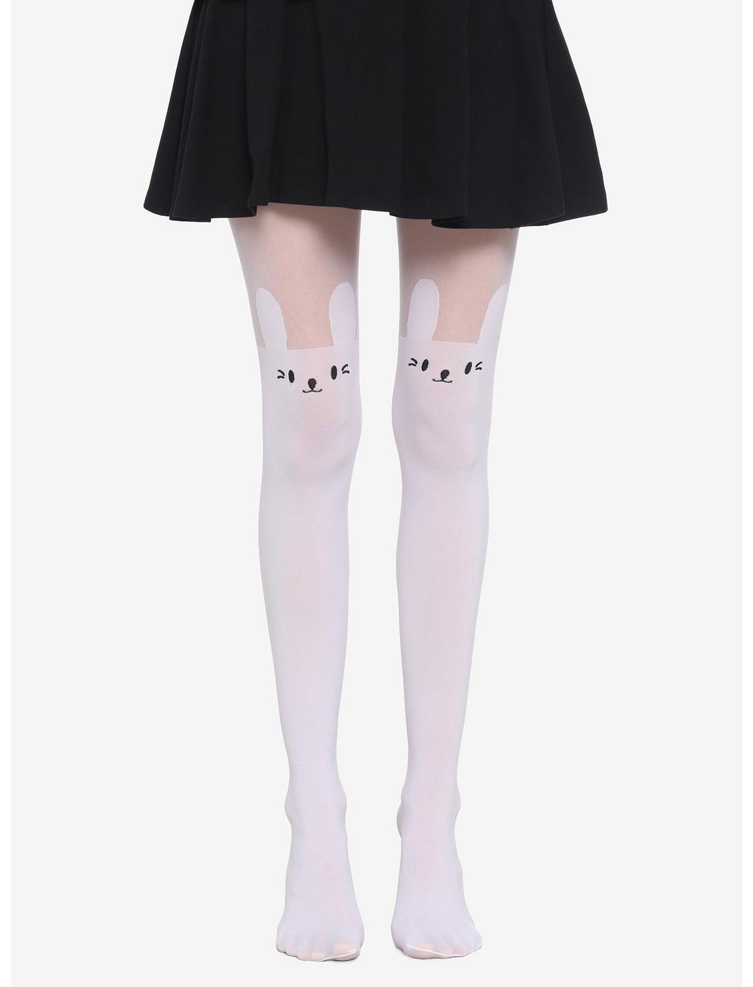 White Bunny Faux Thigh High Tights, , hi-res