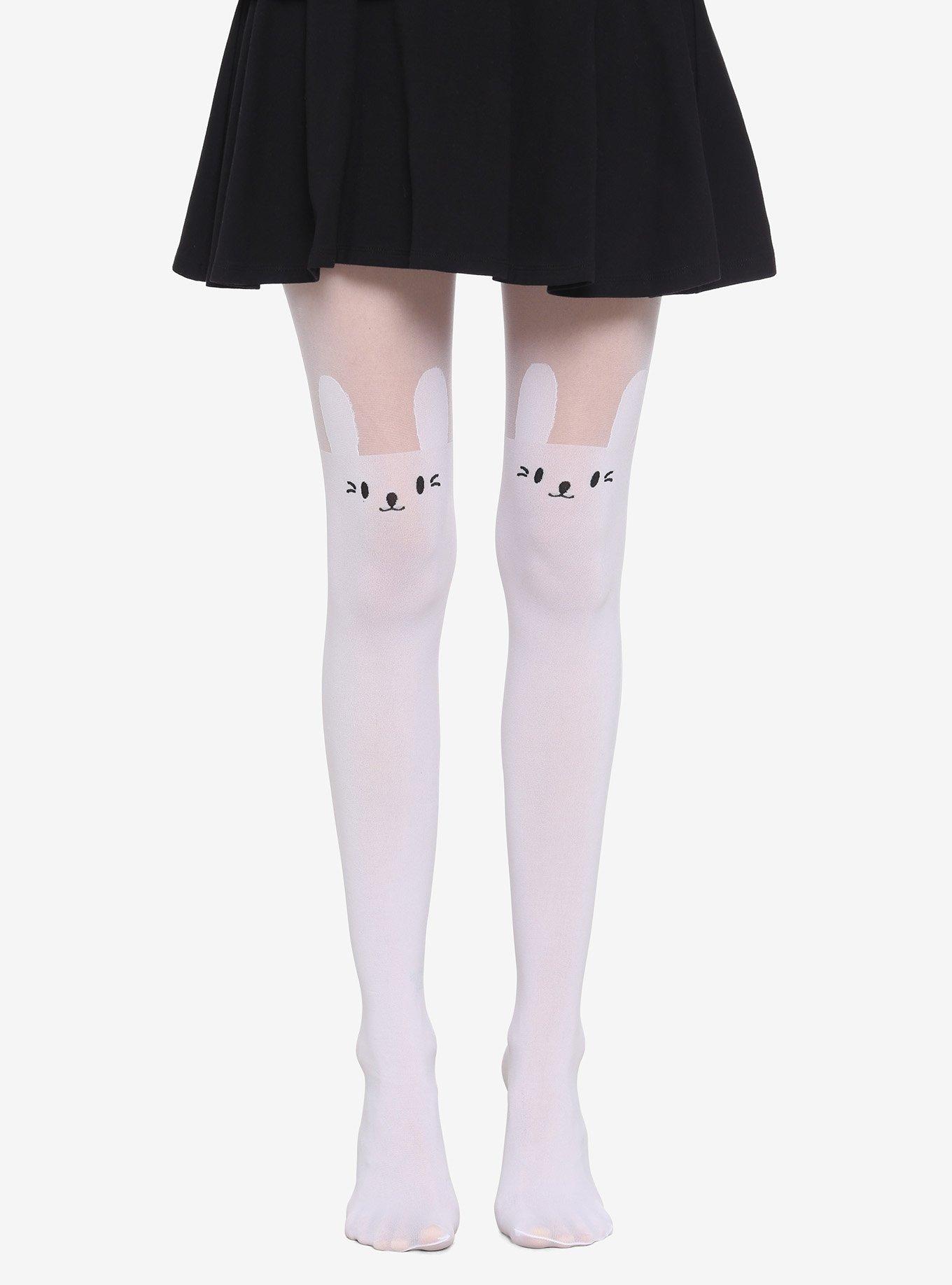 White Bunny Faux Thigh High Tights