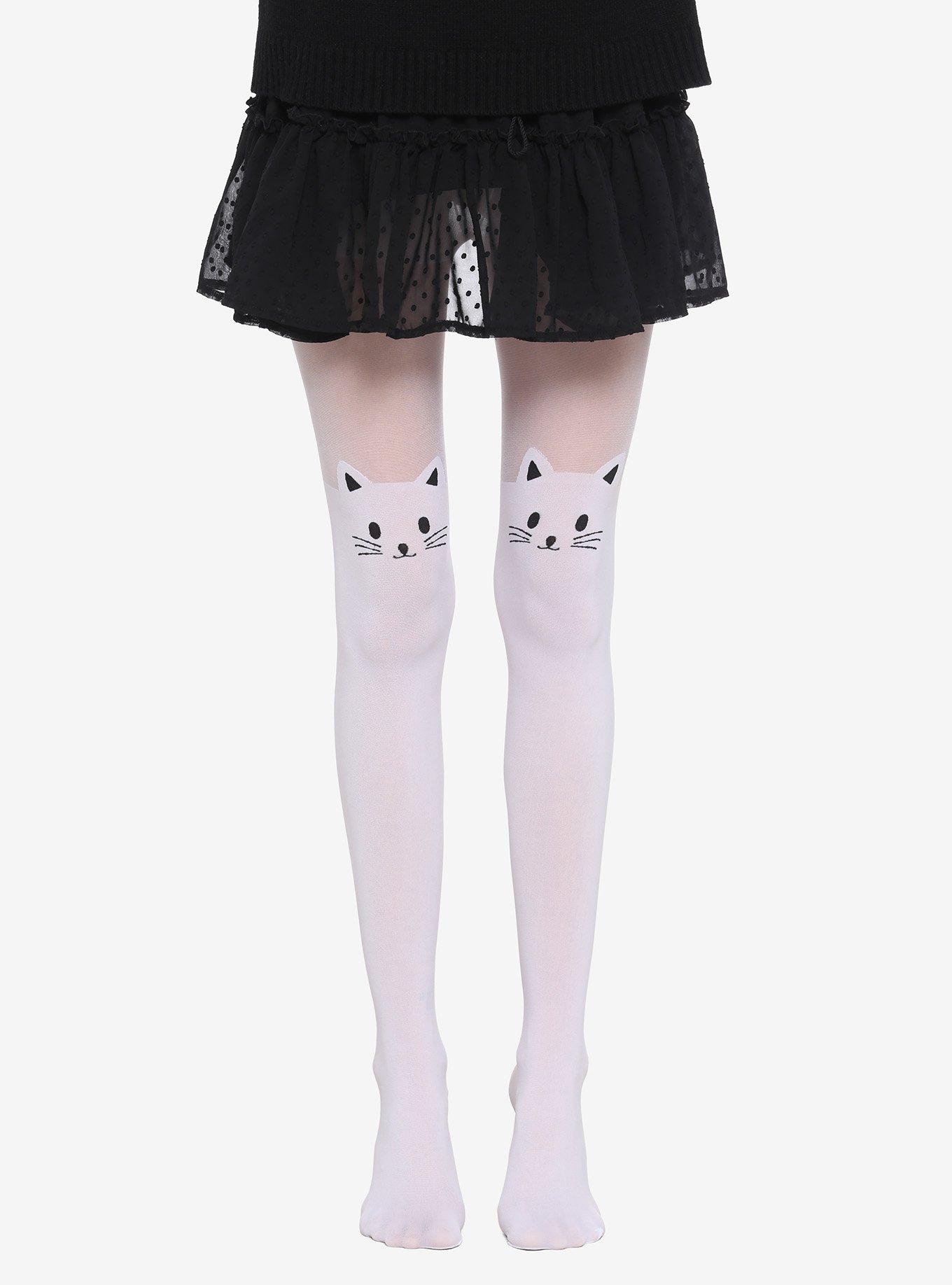 These false thigh-high stockings have a cat motif inspired by