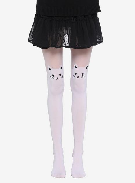 White Cat Faux Thigh High Tights