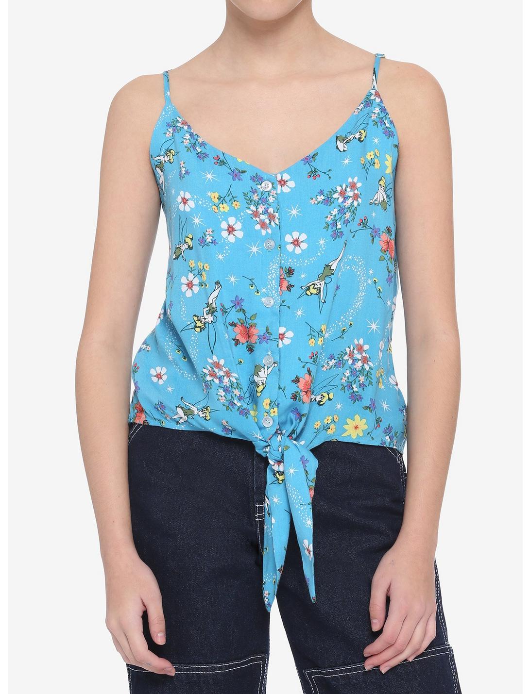 Disney Peter Pan Tinker Bell Strappy Tie-Front Girls Woven Button-Up Tank Top, MULTI, hi-res