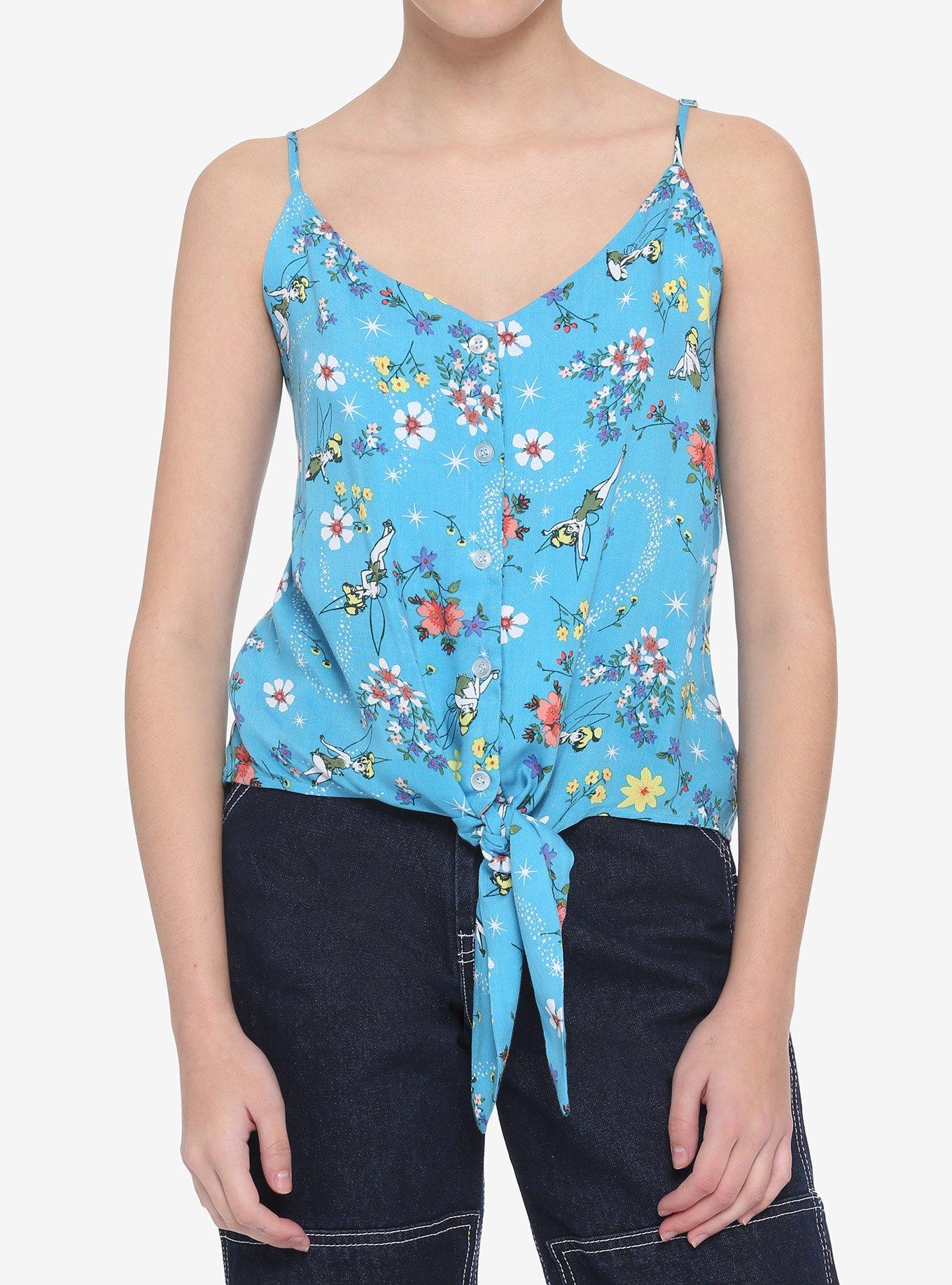 Disney Peter Pan Tinker Bell Strappy Tie-Front Girls Woven Button-Up Tank Top, MULTI, hi-res