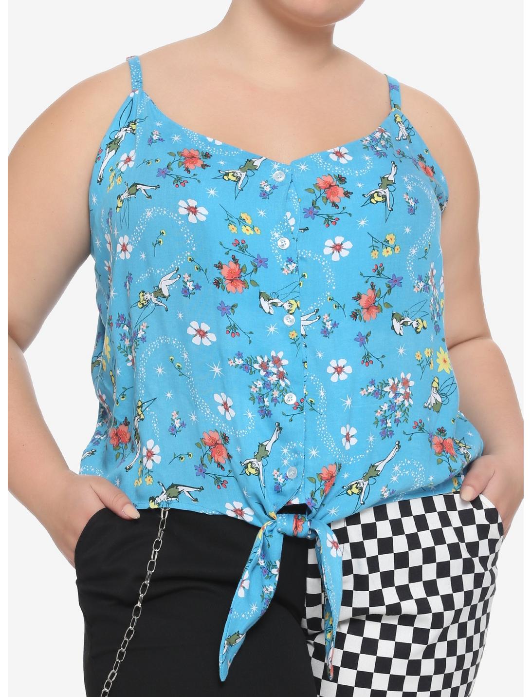 Disney Peter Pan Tinker Bell Strappy Tie-Front Girls Woven Button-Up Tank Top Plus Size, MULTI, hi-res