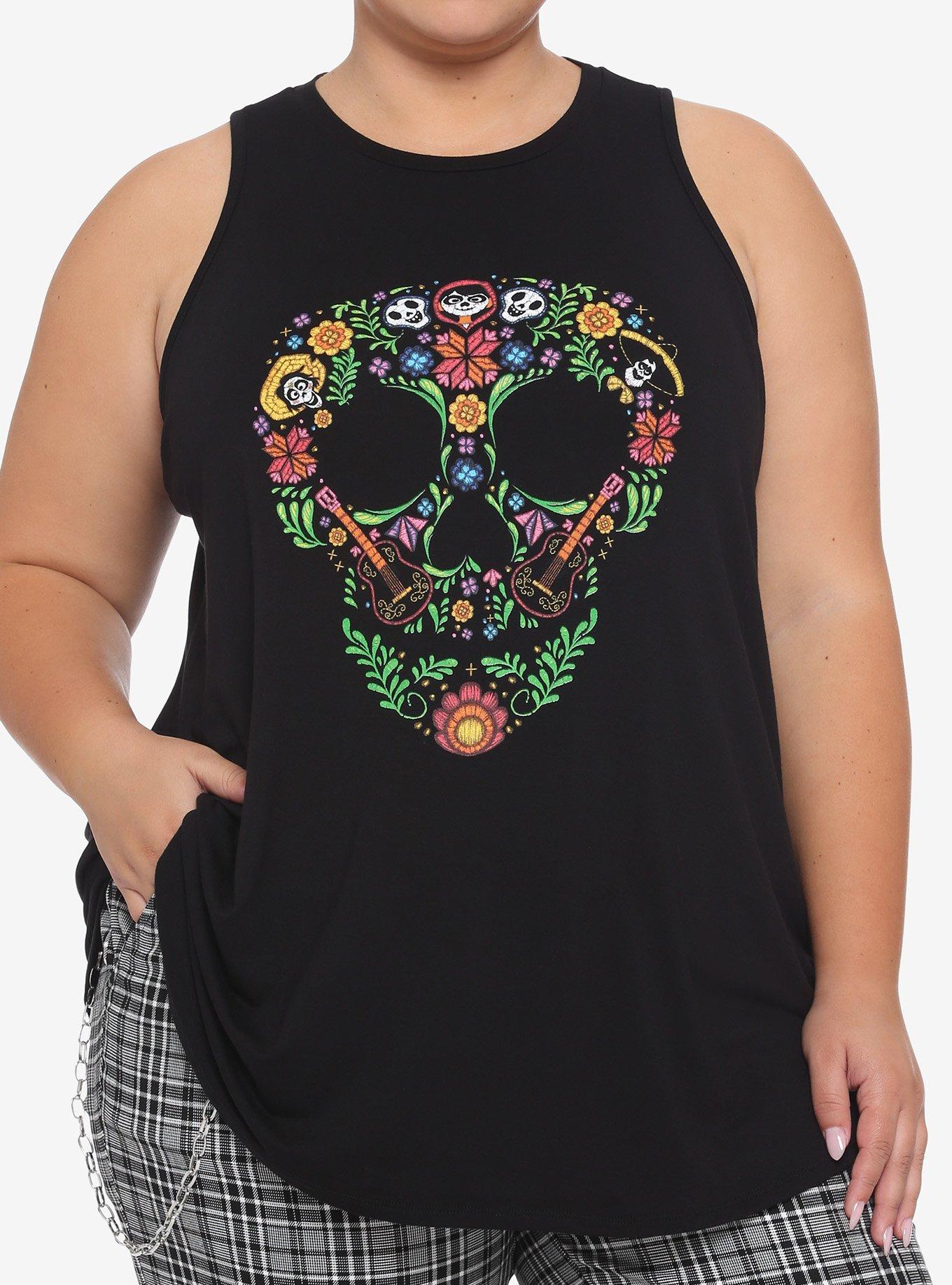 Disney Pixar Coco Floral Skull Girls High Neck Tank Top Plus Size, MULTI, hi-res