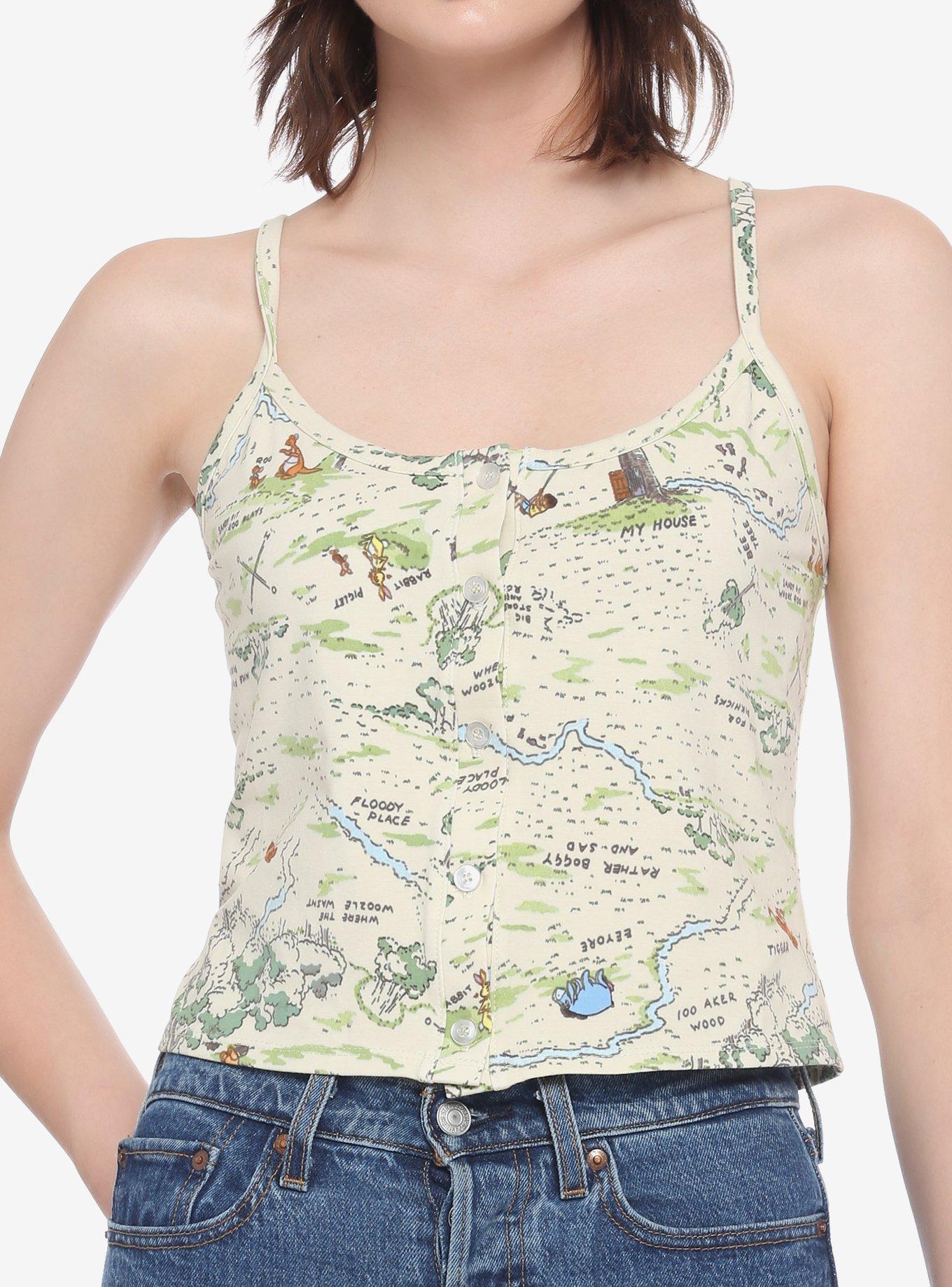 Disney Winnie The Pooh Hundred Acre Wood Map Button-Front Girls Strappy Tank Top, MULTI, hi-res