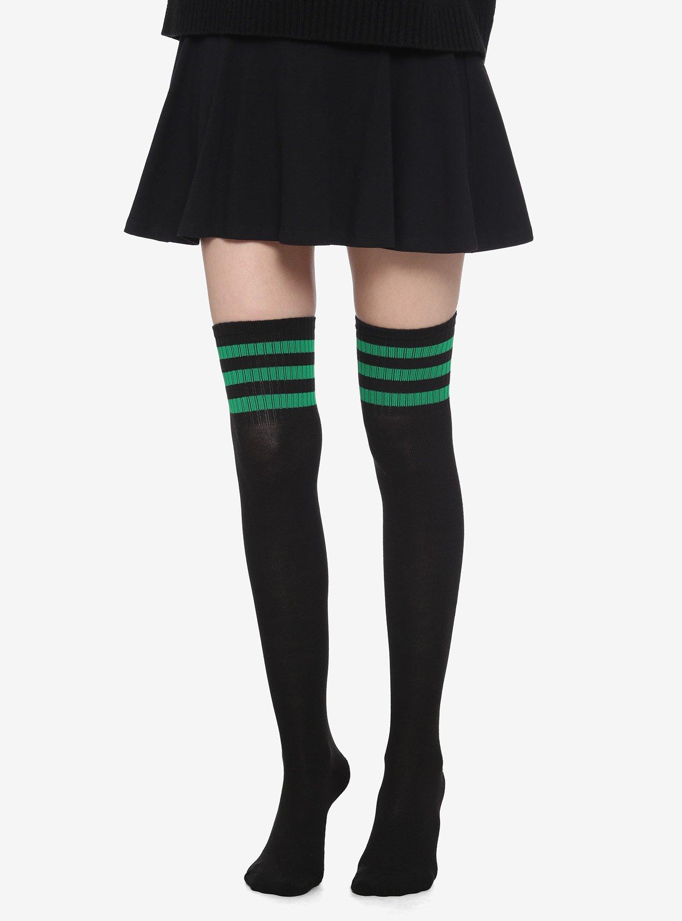 Black & Green Varsity Stripe Over-The-Knee Socks, , hi-res