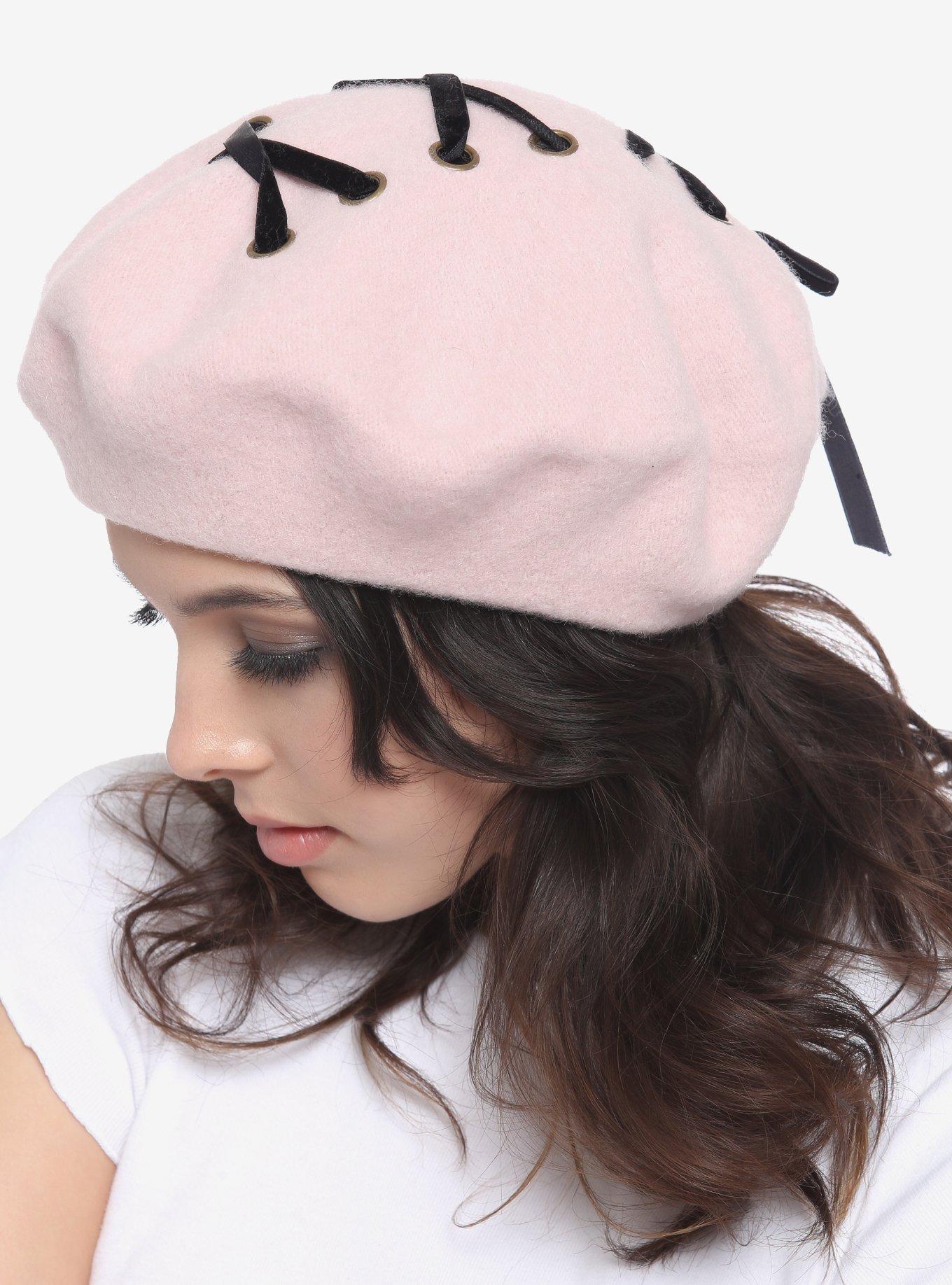 Lace-Up Pink Beret, , hi-res