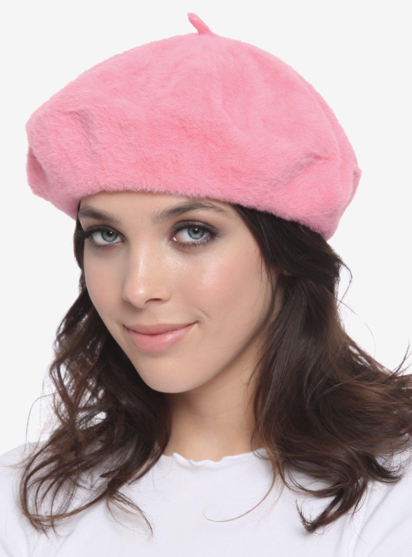 Fuzzy Pastel Pink Beret, , hi-res