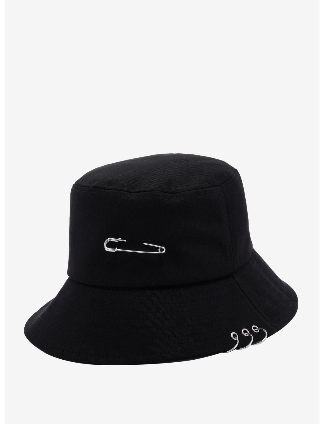 Hoop & Safety Pin Black Bucket Hat, , hi-res