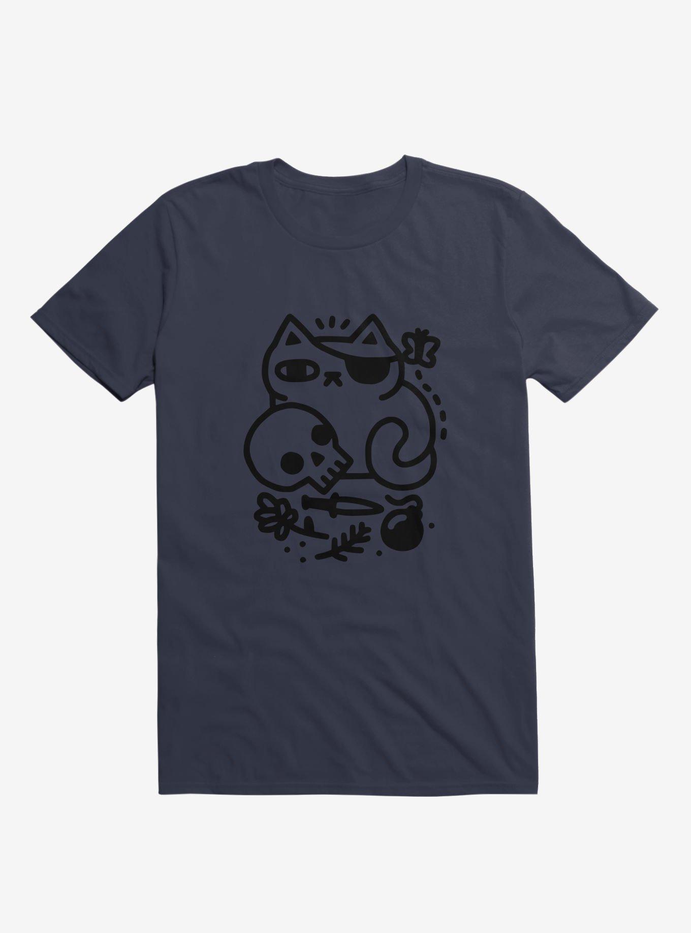 THRDLESS Badass Cat Navy Blue T-Shirt