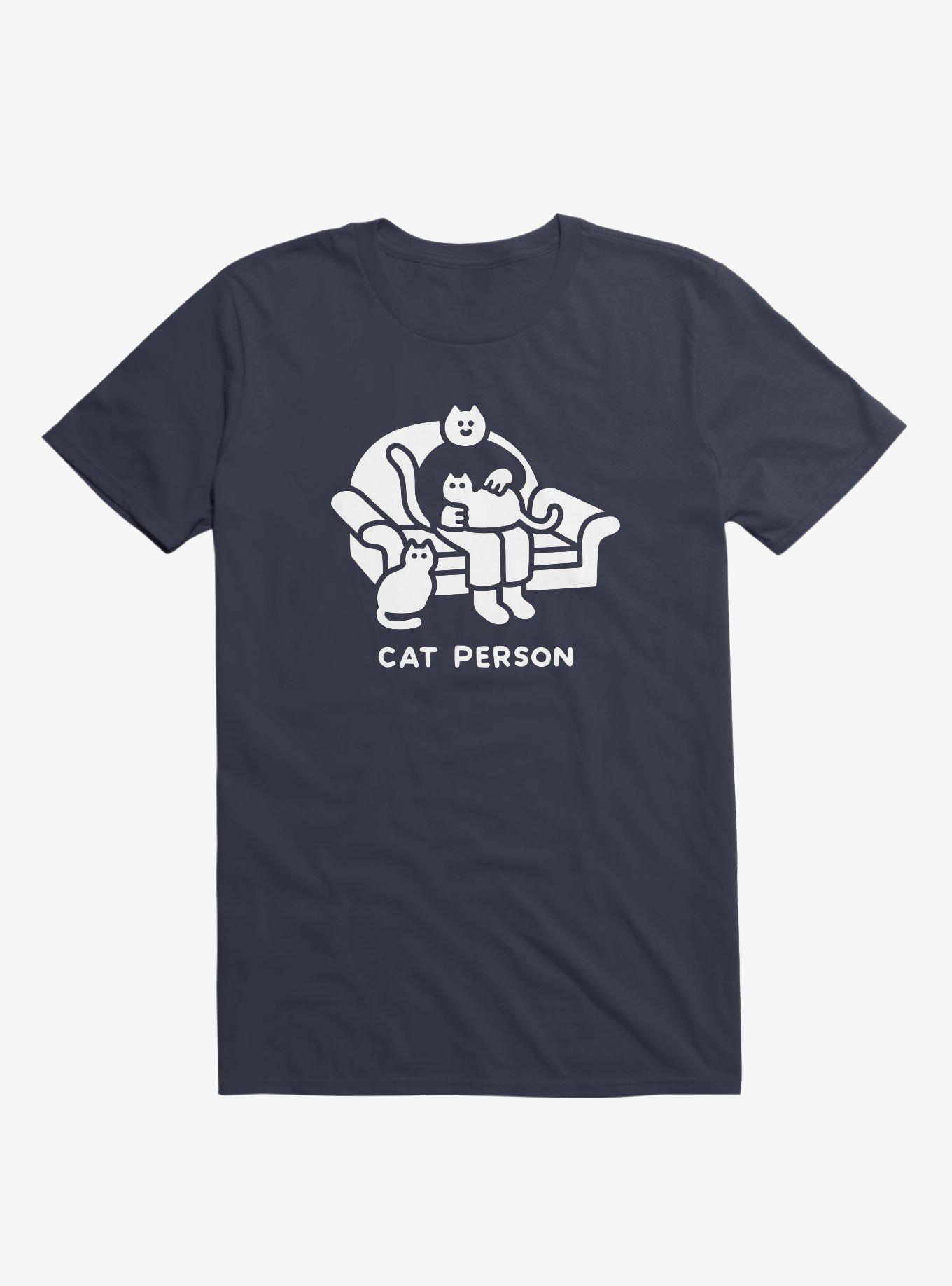 Cat Person Navy Blue T-Shirt, NAVY, hi-res